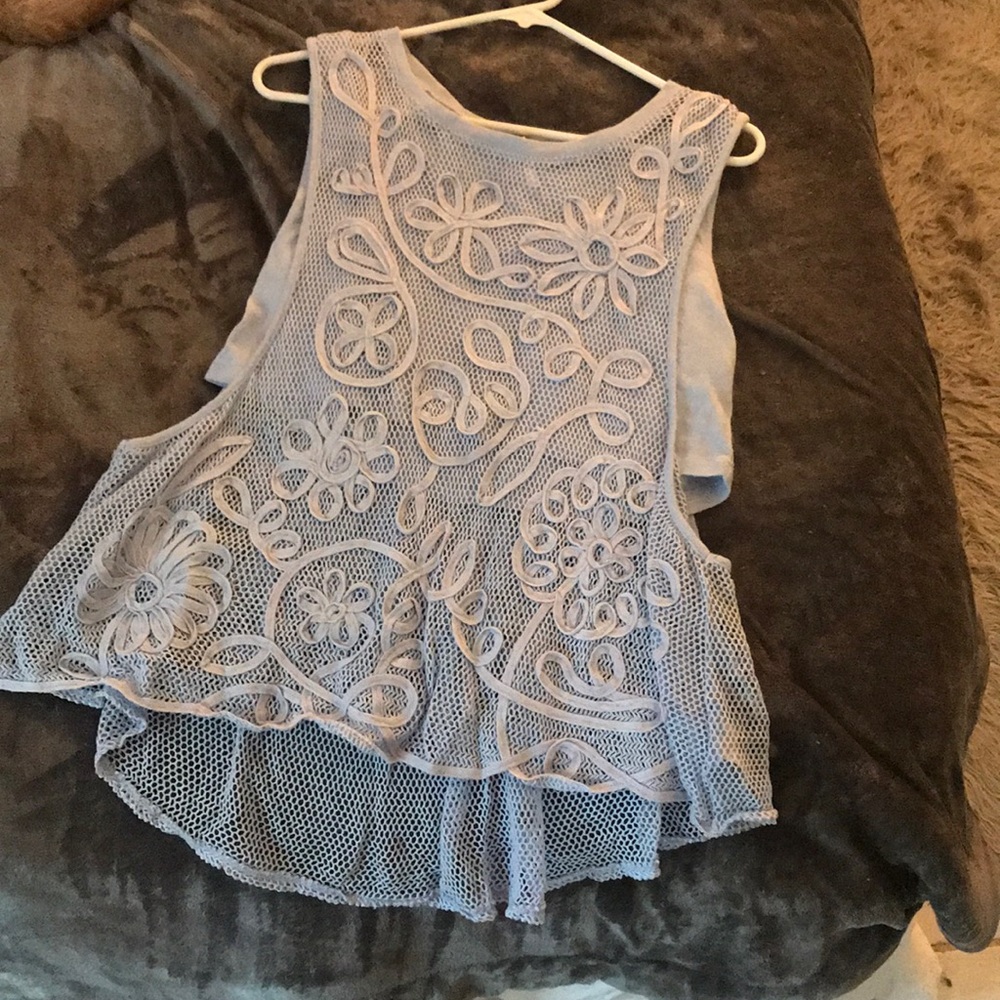 Free people periwinkle crop tank with mesh overlay - Picture 3 of 8